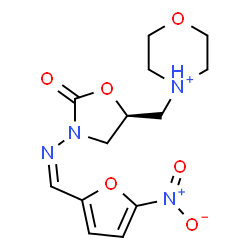 ChemSpider 2D Image | 4-{[(5S)-3-{(Z)-[(5-Nitro-2-furyl)methylene]amino}-2-oxo-1,3-oxazolidin-5-yl]methyl}morpholin-4-ium | C13H17N4O6