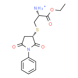 ChemSpider 2D Image | (2R)-3-{[(3S)-2,5-Dioxo-1-phenyl-3-pyrrolidinyl]sulfanyl}-1-ethoxy-1-oxo-2-propanaminium | C15H19N2O4S