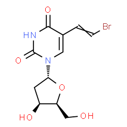 ChemSpider 2D Image | 5-(2-Bromovinyl)-1-(2-deoxy-alpha-L-threo-pentofuranosyl)-2,4(1H,3H)-pyrimidinedione | C11H13BrN2O5