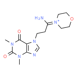 ChemSpider 2D Image | 4-[1-Amino-3-(1,3-dimethyl-2,6-dioxo-1,2,3,6-tetrahydro-7H-purin-7-yl)propylidene]morpholin-4-ium | C14H21N6O3