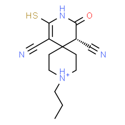 ChemSpider 2D Image | (11S)-7,11-Dicyano-10-oxo-3-propyl-8-sulfanyl-9-aza-3-azoniaspiro[5.5]undec-7-ene | C14H19N4OS