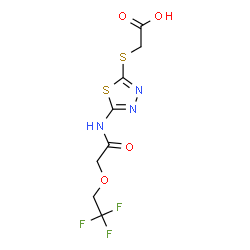 ChemSpider 2D Image | [(5-{[(2,2,2-Trifluoroethoxy)acetyl]amino}-1,3,4-thiadiazol-2-yl)sulfanyl]acetic acid | C8H8F3N3O4S2