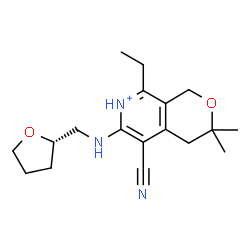 ChemSpider 2D Image | 5-Cyano-8-ethyl-3,3-dimethyl-6-{[(2S)-tetrahydro-2-furanylmethyl]amino}-3,4-dihydro-1H-pyrano[3,4-c]pyridin-7-ium | C18H26N3O2