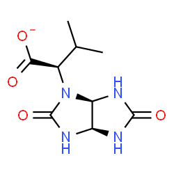 ChemSpider 2D Image | (2R)-2-[(3aS,6aR)-2,5-Dioxohexahydroimidazo[4,5-d]imidazol-1(2H)-yl]-3-methylbutanoate | C9H13N4O4