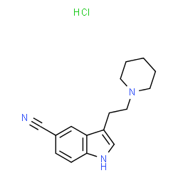 ChemSpider 2D Image | 3-[2-(1-Piperidinyl)ethyl]-1H-indole-5-carbonitrile hydrochloride (1:1) | C16H20ClN3