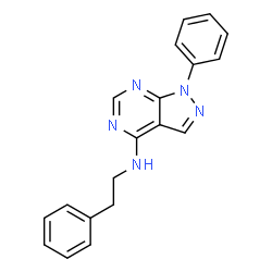 ChemSpider 2D Image | 1-Phenyl-N-(2-phenylethyl)-1H-pyrazolo[3,4-d]pyrimidin-4-amine | C19H17N5