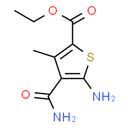 ChemSpider 2D Image | Ethyl 5-amino-4-carbamoyl-3-methyl-2-thiophenecarboxylate | C9H12N2O3S