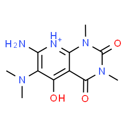 ChemSpider 2D Image | 7-Amino-6-(dimethylamino)-5-hydroxy-1,3-dimethyl-2,4-dioxo-1,2,3,4-tetrahydropyrido[2,3-d]pyrimidin-8-ium | C11H16N5O3