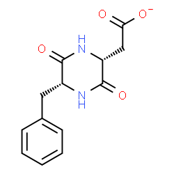 ChemSpider 2D Image | [(2R,5R)-5-Benzyl-3,6-dioxo-2-piperazinyl]acetate | C13H13N2O4
