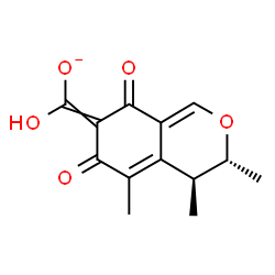 ChemSpider 2D Image | Hydroxy[(3R,4S)-3,4,5-trimethyl-6,8-dioxo-4,6-dihydro-3H-isochromen-7(8H)-ylidene]methanolate | C13H13O5