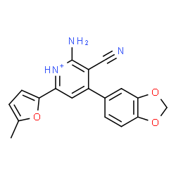 ChemSpider 2D Image | 2-Amino-4-(1,3-benzodioxol-5-yl)-3-cyano-6-(5-methyl-2-furyl)pyridinium | C18H14N3O3