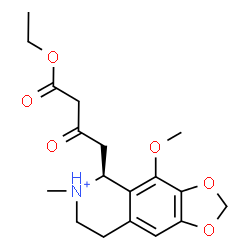ChemSpider 2D Image | (5S)-5-(4-Ethoxy-2,4-dioxobutyl)-4-methoxy-6-methyl-5,6,7,8-tetrahydro[1,3]dioxolo[4,5-g]isoquinolin-6-ium | C18H24NO6