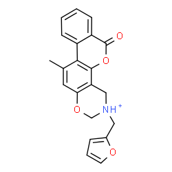 ChemSpider 2D Image | 3-(2-Furylmethyl)-11-methyl-6-oxo-3,4-dihydro-2H,6H-benzo[3,4]chromeno[8,7-e][1,3]oxazin-3-ium | C21H18NO4