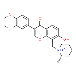 ChemSpider 2D Image | (2S)-1-{[3-(2,3-Dihydro-1,4-benzodioxin-6-yl)-7-hydroxy-4-oxo-4H-chromen-8-yl]methyl}-2-methylpiperidinium | C24H26NO5