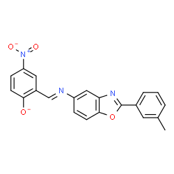 ChemSpider 2D Image | 2-[(E)-{[2-(3-Methylphenyl)-1,3-benzoxazol-5-yl]imino}methyl]-4-nitrophenolate | C21H14N3O4