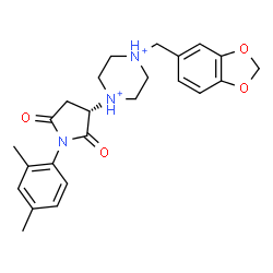 ChemSpider 2D Image | 1-(1,3-Benzodioxol-5-ylmethyl)-4-[(3S)-1-(2,4-dimethylphenyl)-2,5-dioxo-3-pyrrolidinyl]piperazinediium | C24H29N3O4
