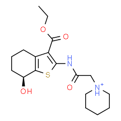 ChemSpider 2D Image | 1-(2-{[(7S)-3-(Ethoxycarbonyl)-7-hydroxy-4,5,6,7-tetrahydro-1-benzothiophen-2-yl]amino}-2-oxoethyl)piperidinium | C18H27N2O4S