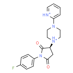ChemSpider 2D Image | 1-[(3S)-1-(4-Fluorophenyl)-2,5-dioxo-3-pyrrolidinyl]-4-(2-pyridiniumyl)piperazin-1-ium | C19H21FN4O2