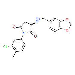 ChemSpider 2D Image | (3R)-N-(1,3-Benzodioxol-5-ylmethyl)-1-(3-chloro-4-methylphenyl)-2,5-dioxo-3-pyrrolidinaminium | C19H18ClN2O4