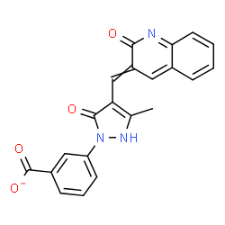 ChemSpider 2D Image | 3-{3-Methyl-5-oxo-4-[(2-oxo-3(2H)-quinolinylidene)methyl]-2,5-dihydro-1H-pyrazol-1-yl}benzoate | C21H14N3O4