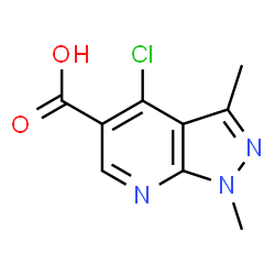 ChemSpider 2D Image | 4-CHLORO-1,3-DIMETHYLPYRAZOLO[3,4-B]PYRIDINE-5-CARBOXYLIC ACID | C9H8ClN3O2