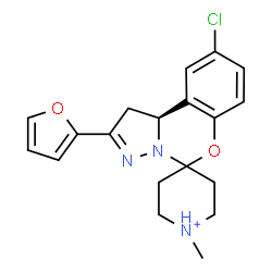 ChemSpider 2D Image | (10b'S)-9'-Chloro-2'-(2-furyl)-1-methyl-1',10b'-dihydrospiro[piperidinium-4,5'-pyrazolo[1,5-c][1,3]benzoxazine] | C19H21ClN3O2