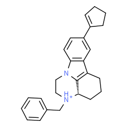 ChemSpider 2D Image | (3aS)-3-Benzyl-8-(1-cyclopenten-1-yl)-2,3,3a,4,5,6-hexahydro-1H-pyrazino[3,2,1-jk]carbazol-3-ium | C26H29N2