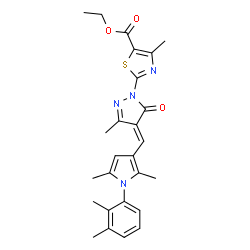 ChemSpider 2D Image | Ethyl 2-[(4E)-4-{[1-(2,3-dimethylphenyl)-2,5-dimethyl-1H-pyrrol-3-yl]methylene}-3-methyl-5-oxo-4,5-dihydro-1H-pyrazol-1-yl]-4-methyl-1,3-thiazole-5-carboxylate | C26H28N4O3S
