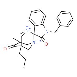 ChemSpider 2D Image | 1'-Benzyl-5-methyl-2',6-dioxo-7-propyl-1',2'-dihydrospiro[1,3-diazoniatricyclo[3.3.1.1~3,7~]decane-2,3'-indole] | C26H31N3O2