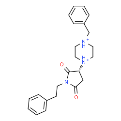 ChemSpider 2D Image | 1-Benzyl-4-[(3R)-2,5-dioxo-1-(2-phenylethyl)-3-pyrrolidinyl]piperazinediium | C23H29N3O2