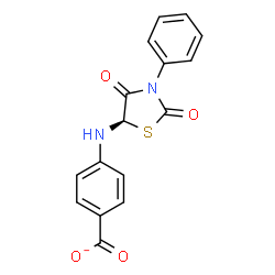ChemSpider 2D Image | 4-{[(5R)-2,4-Dioxo-3-phenyl-1,3-thiazolidin-5-yl]amino}benzoate | C16H11N2O4S