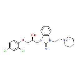 ChemSpider 2D Image | 1-(2-{3-[(2S)-3-(2,4-Dichlorophenoxy)-2-hydroxypropyl]-2-imino-2,3-dihydro-1H-benzimidazol-1-yl}ethyl)piperidinium | C23H29Cl2N4O2