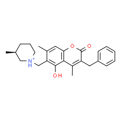 ChemSpider 2D Image | (3S)-1-[(3-Benzyl-5-hydroxy-4,7-dimethyl-2-oxo-2H-chromen-6-yl)methyl]-3-methylpiperidinium | C25H30NO3