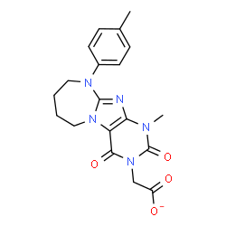 ChemSpider 2D Image | [1-Methyl-10-(4-methylphenyl)-2,4-dioxo-1,2,4,6,7,8,9,10-octahydro-3H-[1,3]diazepino[2,1-f]purin-3-yl]acetate | C19H20N5O4