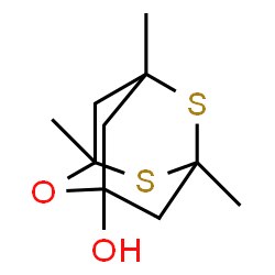 ChemSpider 2D Image | 3,5,7-Trimethyl-2-oxa-4,6-dithiatricyclo[3.3.1.1~3,7~]decan-1-ol | C10H16O2S2