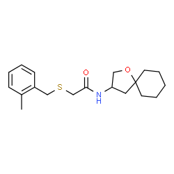 ChemSpider 2D Image | 2-[(2-Methylbenzyl)sulfanyl]-N-(1-oxaspiro[4.5]dec-3-yl)acetamide | C19H27NO2S