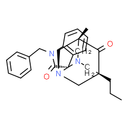 ChemSpider 2D Image | (2r,5r,7s)-1'-Benzyl-5-methyl-7-propyl-6H-spiro[1,3-diazatricyclo[3.3.1.1~3,7~]decane-2,3'-indole]-2',6(1'H)-dione | C26H29N3O2