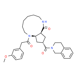 ChemSpider 2D Image | (9aS,11S,12aR)-11-(3,4-Dihydro-2(1H)-isoquinolinylcarbonyl)-1-[(3-methoxyphenyl)acetyl]dodecahydrocyclopenta[b][1,5]diazacycloundecin-9(2H)-one | C31H39N3O4