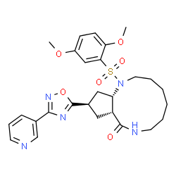 ChemSpider 2D Image | (9aR,11R,12aS)-1-[(2,5-Dimethoxyphenyl)sulfonyl]-11-[3-(3-pyridinyl)-1,2,4-oxadiazol-5-yl]dodecahydrocyclopenta[b][1,5]diazacycloundecin-9(2H)-one | C27H33N5O6S