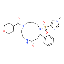 ChemSpider 2D Image | 8-[(1-Methyl-1H-imidazol-4-yl)sulfonyl]-7-phenyl-1-(tetrahydro-2H-pyran-4-ylcarbonyl)-1,4,8-triazacycloundecan-5-one | C24H33N5O5S
