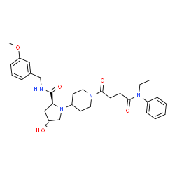 ChemSpider 2D Image | (4R)-1-(1-{4-[Ethyl(phenyl)amino]-4-oxobutanoyl}-4-piperidinyl)-4-hydroxy-N-(3-methoxybenzyl)-L-prolinamide | C30H40N4O5