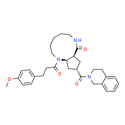 ChemSpider 2D Image | (8aS,10S,11aR)-10-(3,4-Dihydro-2(1H)-isoquinolinylcarbonyl)-1-[3-(4-methoxyphenyl)propanoyl]dodecahydro-8H-cyclopenta[b][1,5]diazecin-8-one | C31H39N3O4
