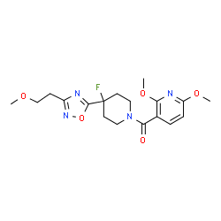 ChemSpider 2D Image | (2,6-Dimethoxy-3-pyridinyl){4-fluoro-4-[3-(2-methoxyethyl)-1,2,4-oxadiazol-5-yl]-1-piperidinyl}methanone | C18H23FN4O5