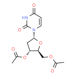 ChemSpider 2D Image | 1-(3,5-Di-O-acetyl-2-deoxy-alpha-L-erythro-pentofuranosyl)-2,4(1H,3H)-pyrimidinedione | C13H16N2O7