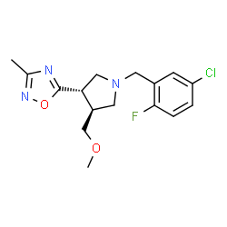 ChemSpider 2D Image | 5-[(3S,4S)-1-(5-Chloro-2-fluorobenzyl)-4-(methoxymethyl)-3-pyrrolidinyl]-3-methyl-1,2,4-oxadiazole | C16H19ClFN3O2