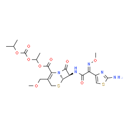 ChemSpider 2D Image | 1-[(Isopropoxycarbonyl)oxy]ethyl (6S,7R)-7-{[(2E)-2-(2-amino-1,3-thiazol-4-yl)-2-(methoxyimino)acetyl]amino}-3-(methoxymethyl)-8-oxo-5-thia-1-azabicyclo[4.2.0]oct-2-ene-2-carboxylate | C21H27N5O9S2