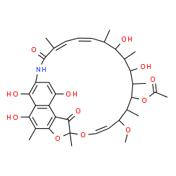 ChemSpider 2D Image | (9Z,19Z,21Z)-2,15,17,27,29-Pentahydroxy-11-methoxy-3,7,12,14,16,18,22-heptamethyl-6,23-dioxo-8,30-dioxa-24-azatetracyclo[23.3.1.1~4,7~.0~5,28~]triaconta-1(28),2,4,9,19,21,25(29),26-octaen-13-yl acetat
e | C37H47NO12