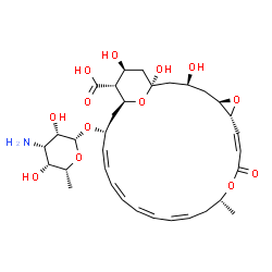 ChemSpider 2D Image | (1R,3S,5R,7R,8Z,12R,14Z,16Z,18Z,20Z,22R,24S,25R,26S)-22-[(3-Amino-3,6-dideoxy-beta-D-talopyranosyl)oxy]-1,3,26-trihydroxy-12-methyl-10-oxo-6,11,28-trioxatricyclo[22.3.1.0~5,7~]octacosa-8,14,16,18,20-p
entaene-25-carboxylic acid | C33H47NO13