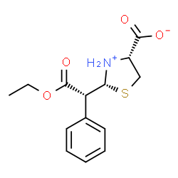 ChemSpider 2D Image | (2R,4R)-2-[(1R)-2-Ethoxy-2-oxo-1-phenylethyl]-1,3-thiazolidin-3-ium-4-carboxylate | C14H17NO4S