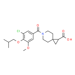 ChemSpider 2D Image | 6-(3-Chloro-4-isobutoxy-5-methoxybenzoyl)-6-azaspiro[2.5]octane-1-carboxylic acid | C20H26ClNO5